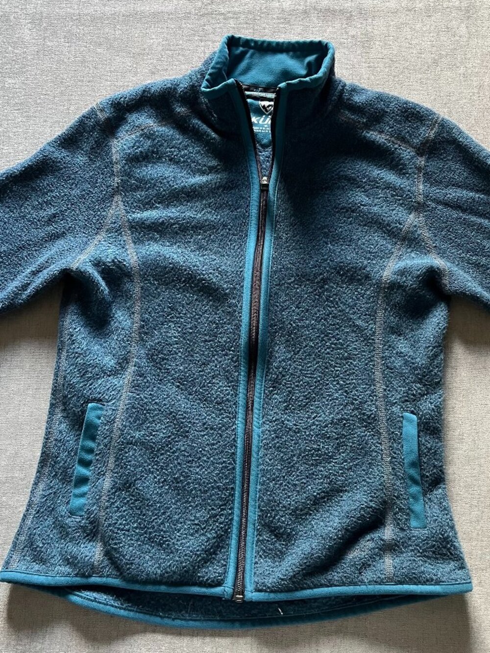 Kuhl Full Zip Fleece Sweater Women M Blue Wool Alpaca Thumb Hole Outdoor Hiking